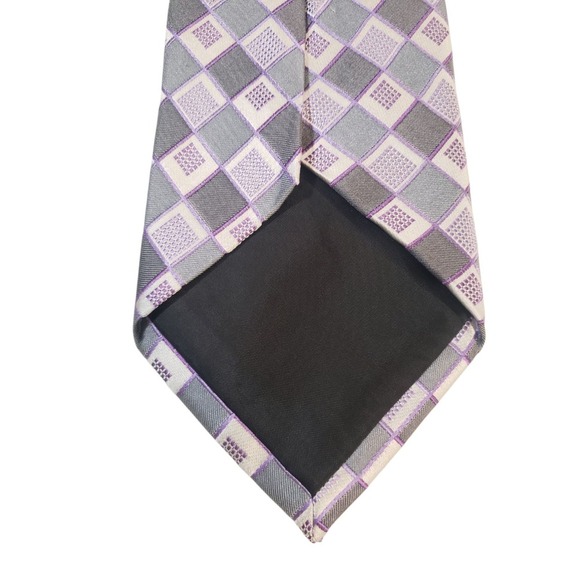 Michael Kors Mens Tie Necktie Designer Luxury Gray Purple White Geometric - Picture 6 of 12